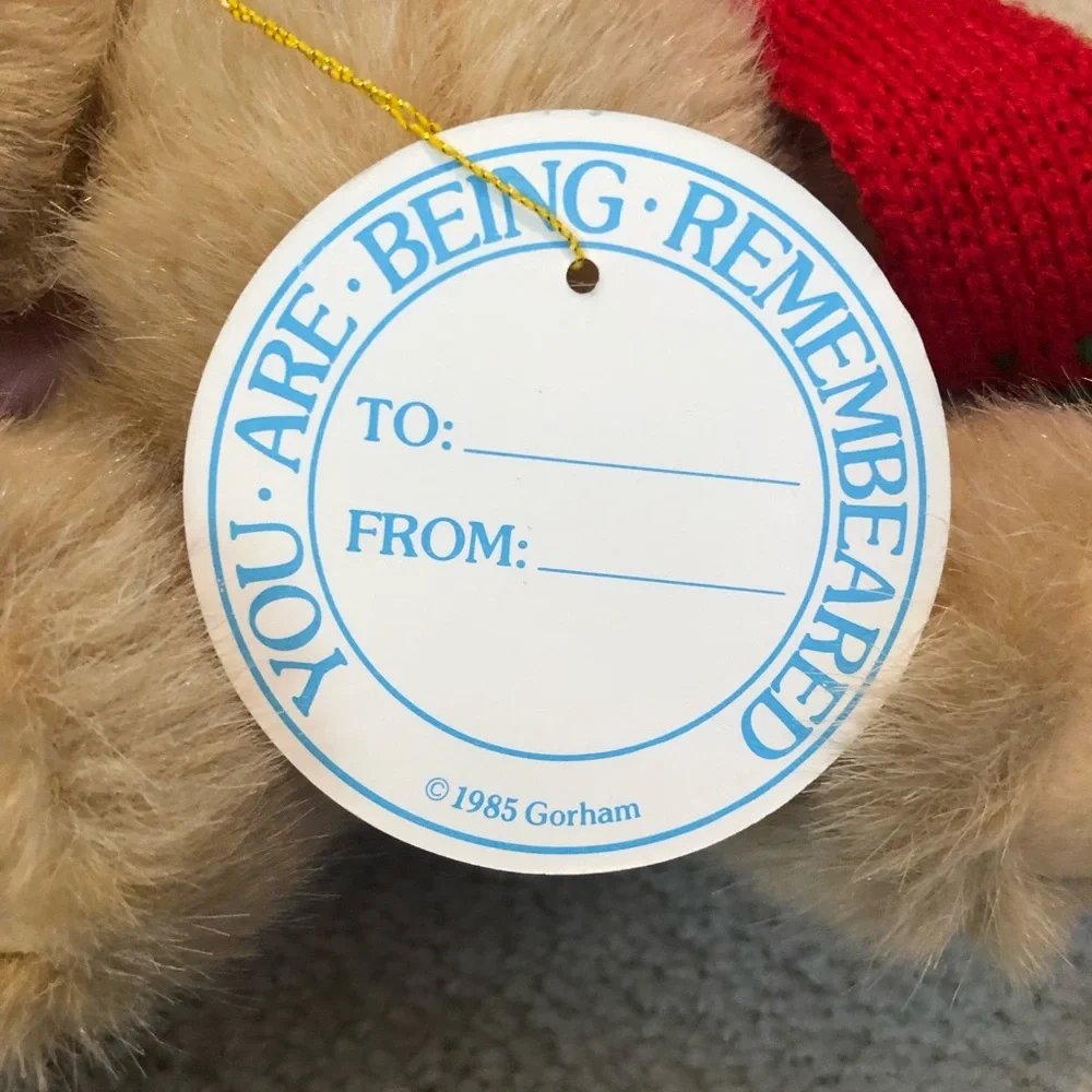 Gorham Remembears Teddy Bear Vintage 1985 Red Green Scarf Hat Jointed Plush NWT - Picture 5 of 8